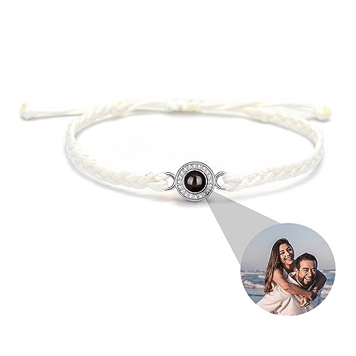 ZqlDDayUP Benutzerdefinierte Foto Projektion Armband mit Bild innen Einstellbare Seil Armbänder Personalisierte Kreis Foto Armband Ich liebe dich Armband Customized Picture Armband für Frauen von ZqlDDayUP