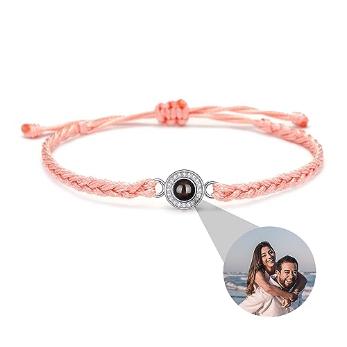 ZqlDDayUP Benutzerdefinierte Foto Projektion Armband mit Bild innen Einstellbare Seil Armbänder Personalisierte Kreis Foto Armband Ich liebe dich Armband Customized Picture Armband für Frauen von ZqlDDayUP