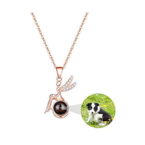 ZqlDDayUP Bild Halskette Personalisiert für Frauen - Personalisierte Fotoprojektion Halskette 925 Sterling Silber geflügelte Engel Anhänger Schmuck Gedenkgeschenke für Freundin Frau Mutter von ZqlDDayUP