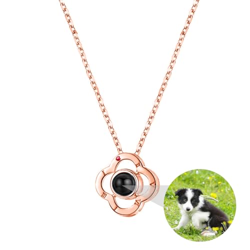 ZqlDDayUP Bild-Halskette Personalisierte 4-Blatt-Klee-Foto-Projektions-Halskette – Individuell gravierter Glücksbringer-Anhänger für Frauen, personalisiertes Glücksbringer-Schmuckgeschenk für sie von ZqlDDayUP