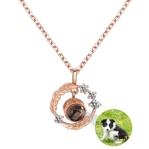 ZqlDDayUP Bild Halskette Personalisierte Foto Projektion Anhänger mit Bild innen Ich liebe Sie in 100 Sprachen Runde Anhänger Feder Halskette Kreative Projektion Schmuck Geschenk für Frauen von ZqlDDayUP