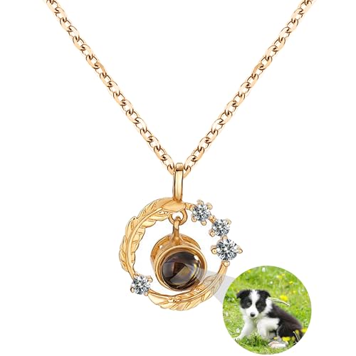 ZqlDDayUP Bild Halskette Personalisierte Foto Projektion Anhänger mit Bild innen Ich liebe Sie in 100 Sprachen Runde Anhänger Feder Halskette Kreative Projektion Schmuck Geschenk für Frauen von ZqlDDayUP