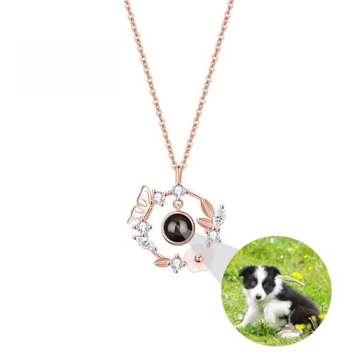 ZqlDDayUP Bild Halskette Personalisierte Foto Projektion Halskette 925 Sterling Silber Daisy Blume Schmetterling Anhänger Schmuck Gedenkgeschenke für Frauen von ZqlDDayUP