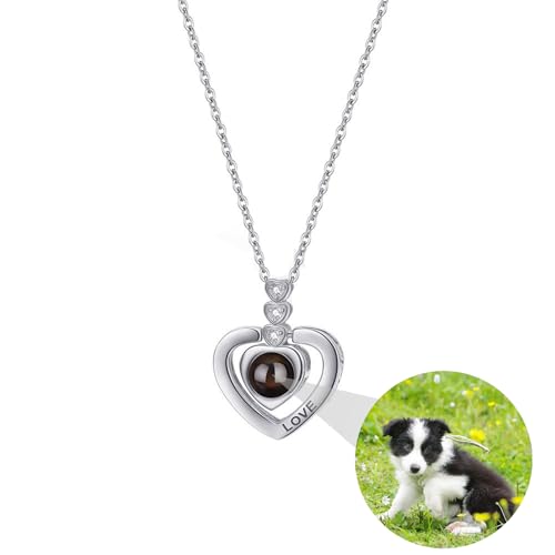 ZqlDDayUP Individuell gestaltbare Halskette mit Fotoprojektion und Bild im Inneren – Personalisierter Schmuck als Geschenk für sie, gravierbarer Herzanhänger für Mutter, Ehefrau oder Freundin von ZqlDDayUP