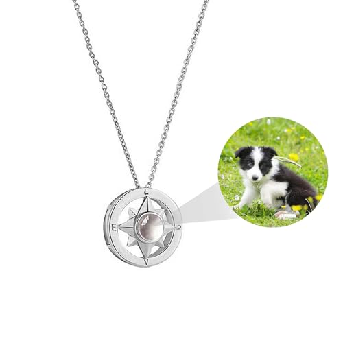 ZqlDDayUP Individuelles Foto Projektion Halskette mit Bild Personalisierte Foto Halskette Kompass Halskette Ich liebe dich Halskette in 100 Sprachen Individuelles Bild Halskette für Männer Frauen von ZqlDDayUP