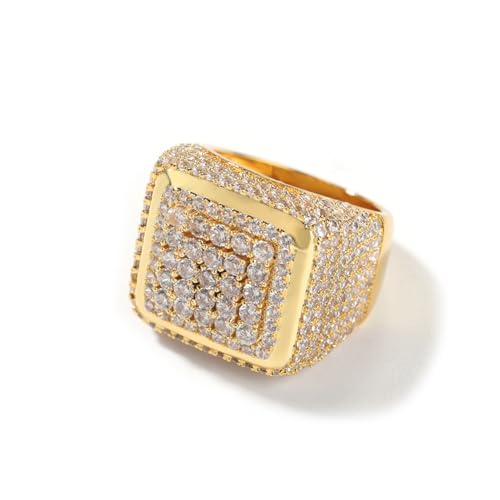 ZqlDDayUP Mens Big Diamond Rings 18k Gold Plated Iced Out Lab Simulated Diamond Micro Pave CZ Pinky Ring Luxury Full Diamond Square Ring Hip Hop Schmuck für Männer Frauen ZqlDDayUP Mens Big Diamond Rings 18k Gold Plated Iced Out Lab Simulated Diamond Micro Pave CZ Pinky Ring Luxury Full Diamond Square Ring Hip Hop Schmuck für Männer Frauen von ZqlDDayUP