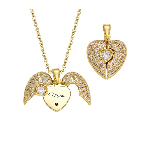 ZqlDDayUP Mutter-Halskette Personalisierte Namens-Herz-Medaillon-Halskette Individuell gestalteter Namensanhänger Gedenkschmuck Geschenke für Mutter, Ehefrau, Freundin von ZqlDDayUP