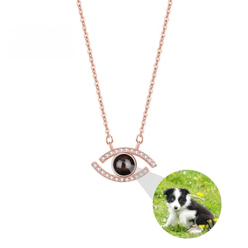 ZqlDDayUP Personalisierte Fotoprojektion Halskette mit Bild im Inneren, 925 Sterling Silber Böses Auge Anhänger Halskette benutzerdefinierte Porträt Schmuck Gedenkgeschenke für Frauen von ZqlDDayUP