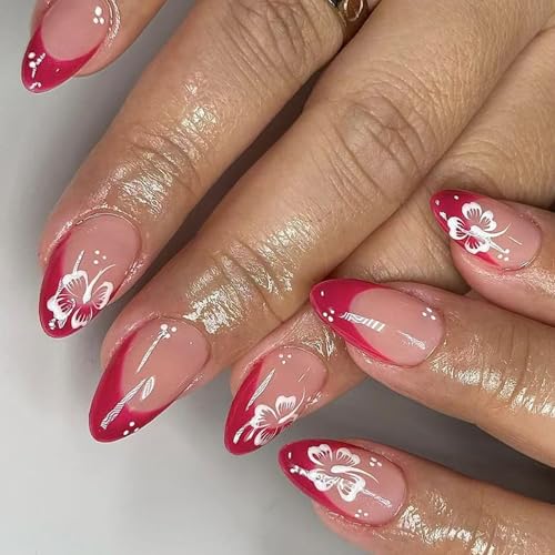 24 Pcs Mandelstab Auf Nägeln Drücken Sie Nägel Mit Blumenmuster Französische Spitze Falsche Winterakkesorien Für Frauen Einfach Nagel Entfernen 24 Pcs Mandelstab Auf Nägeln Drücken Sie Nägel Mit Blumenmuster Französische Spitze Falsche Winterakkesorien Für Frauen Einfach Nagel Entfernen von Zqxnt