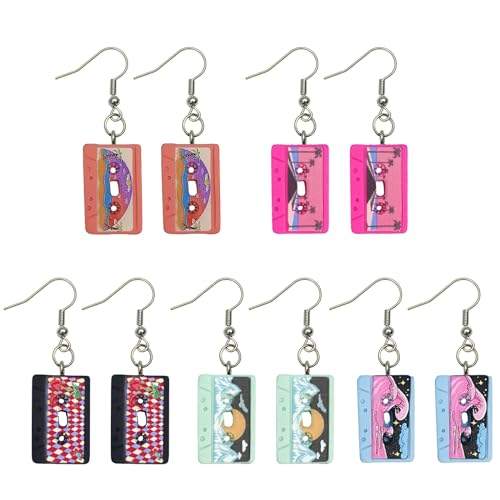 5 Paare Punk Tape Ohrungen Set Retro Kassette Dangle Ohrringe Schmuck Für Frauen Und Mädchen Mixtape Ohrwears Accessoire Masquerade Party Ohrringe von Zqxnt