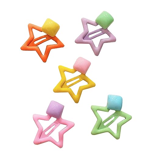 5xColorful Clip Girls Kid Haarthöfe Damen Kopfstücke Haarnadel Metall Haarklammern Stern Nonrutsche Haarnadel Schnapphaarpins von Zqxnt