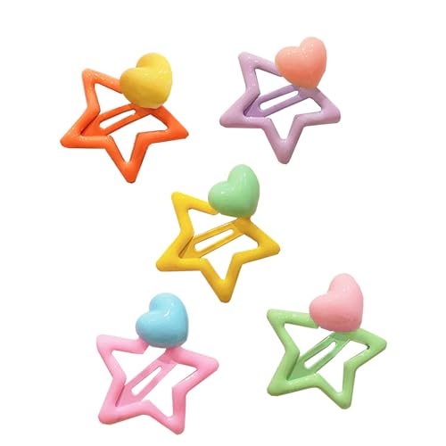 5xColorful Clip Girls Kid Haarthöfe Damen Kopfstücke Haarnadel Metall Haarklammern Stern Nonrutsche Haarnadel Schnapphaarpins von Zqxnt