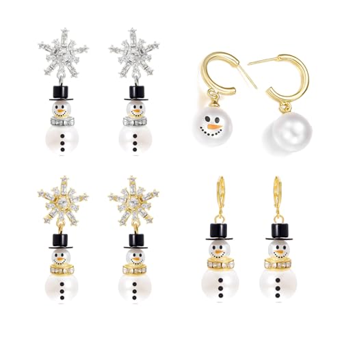 Eleganter Charme Weihnachtsohrringe Pack Von 4 Einschließlich Schneemann Und Schneeflockenstilen Zum Feiern Festival Holiday Weihnachten Ohrringe von Zqxnt