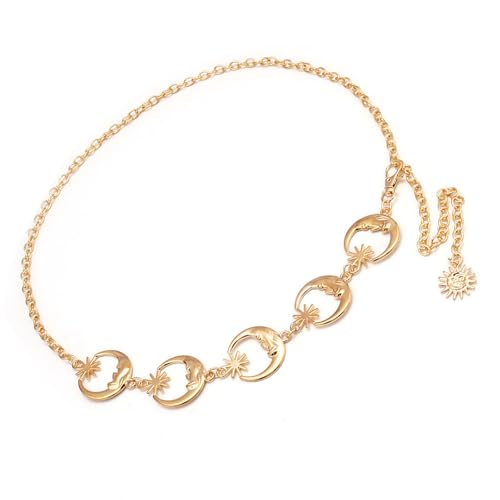 Goldene Tonkettenkette Sonnen/Mond Taille Kette Für Stilvolle Damen Verstellbare Länge Metal Bund Für Musikfestivals Clubbing Body Accessoire von Zqxnt