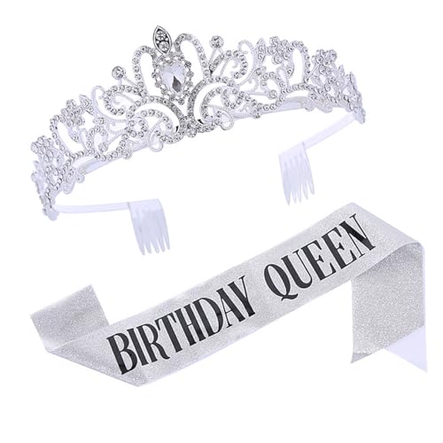 SPARKLING BURITED CROWNS Mit Passenden Schärptern Für Erwachsene Frauen Strasssteine ​​Kopfbedeckung Stylish Hochzeitszubehör Mode Geburtstagsbekleidung von Zqxnt