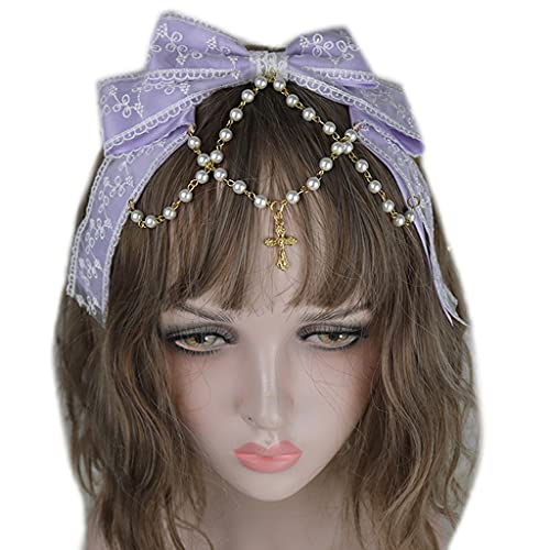 Spitzenbögen Kopfschmuck Mehrschichtiger Spitzenbogen Mit Perlenkette Big Bowknot Stirnband Maid Anime Haarschmuck von Zqxnt