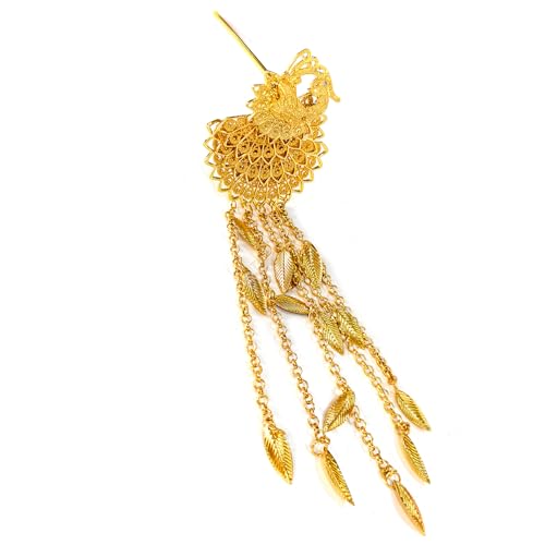 Thai Traditionelle Goldene Haarstange Pfauen Haare Gabel Chinesische Haarstäbe Für Brötchen Quasten Haarstäbchen Thai Haarnadel von Zqxnt