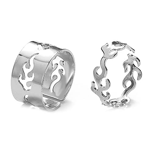 Zqxnt 2 PCs/Set Von Flammenform Ringen Für Frauen Einfache Mode Offene Set Vintage Paar Ringe Accessoires Schmuck Flammenringe Für Frauen Männer Liebhaber Ehepaar Verstellbarer Silber Farbe von Zqxnt