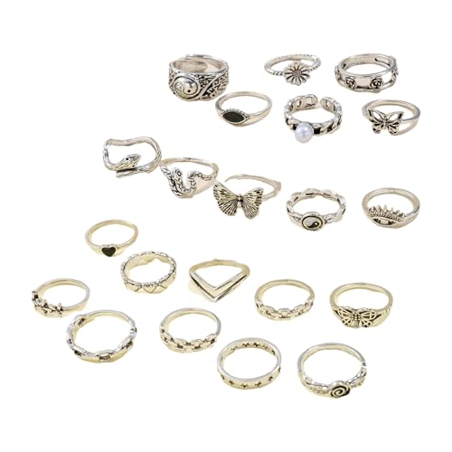 Zqxnt 21 Stücke Robuste Legierungsmaterialien Ringe Set Fashion Accessoire Für Frauen Mit Vintage Schmetterling Und Herzdesigns Verstellbare Fingerringe von Zqxnt
