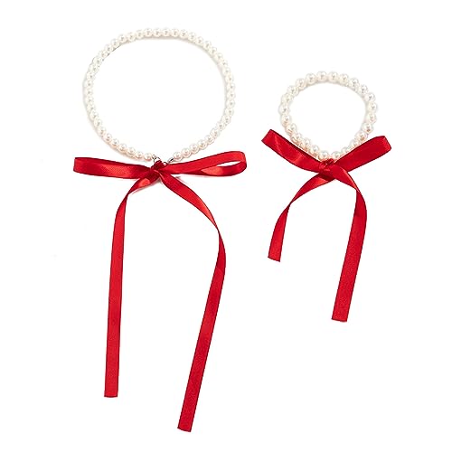 Zqxnt 2pcs Strand Urlaub Perlen Halskette Armband Set Long Ribbon CHOKER PEARL SPARE RANDRACET MEDENTEY PARTY Women Einfacher Bogenknot Perlenarmband Set von Zqxnt