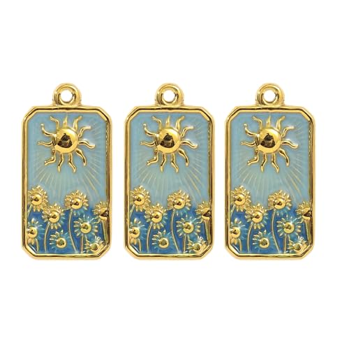 Zqxnt 3pcs Modische Robuste Stahl Sonnenblumen Anhänger Halskette Für Frauen Mit Emaillierter Tarotkarte Und Sterncharm Freizeitkleidung von Zqxnt
