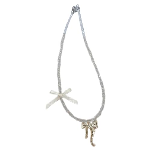 Zqxnt Bogen Schlüsselblikan Kette Stylische Kristallperlen Halskette Bowknot Anhänger Neckkette Für Frauen Böhmischer Stil Choker Ornament Mode Halskette von Zqxnt