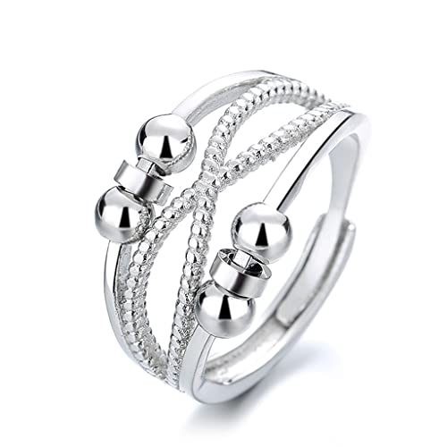 Zqxnt Doppelschicht Hohle Linie Rotierender Zappeln Spinner Band Ringe Angstring Mit Perlen Für Frauen Männer Paare Zappeln Spinner Band Rings Angstring Mit Perlen Für Frauen Männer von Zqxnt