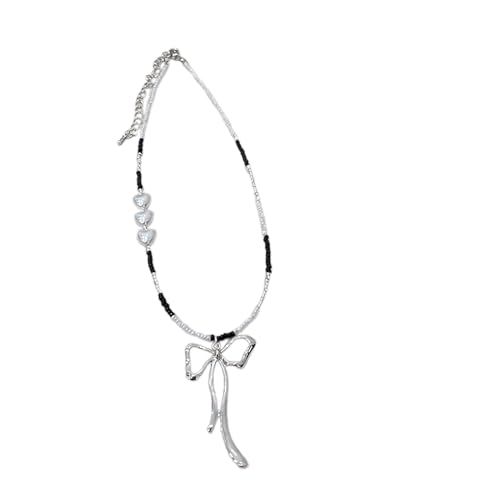 Zqxnt Einfache Süße Metall Bowknot Anhänger Halskette Modekragen Halskette Schlangenblätter Ketten Kette Perlen Heiße Statement Schmuck Metall Bogenknoten Anhänger Halskette Einstellbare Kettenlänge von Zqxnt
