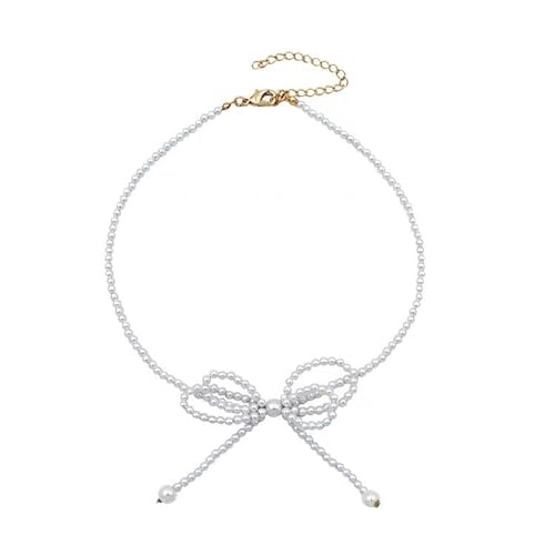 Zqxnt Elegante Bowknot Anhänger Halskette Elegante Bogenknotenhals Kette Stylische Perlen Halskette Colarbone Kette Geschenk Für Frauen Mädchen Formelle Kleidung Halskette von Zqxnt