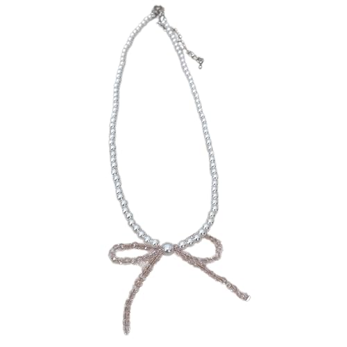 Zqxnt Elegante Kristall Bowknot Anhänger Halskette Elegante Perlen Perlen Neckkettenzierkettenschmuck Für Tägliche Verschleiß Datum Partys Spezielle Anlass Halskette von Zqxnt