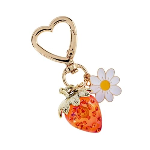 Zqxnt Erdbeerblumenschlüsselring Charm Mode Schlüsselhalter Handtasche Dekoration Tragbarer Schlüsselorganisator Für Frauen Und Teenager Herzblume von Zqxnt