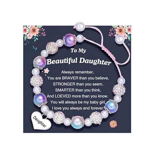 Zqxnt Gravures Armband Strasssteine ​​Perlenarmband Mit Herzheizen Verstellbar Länge Stylish Accessoire Für Mädchen Geburtstagsgeschenk Für Tochter von Zqxnt