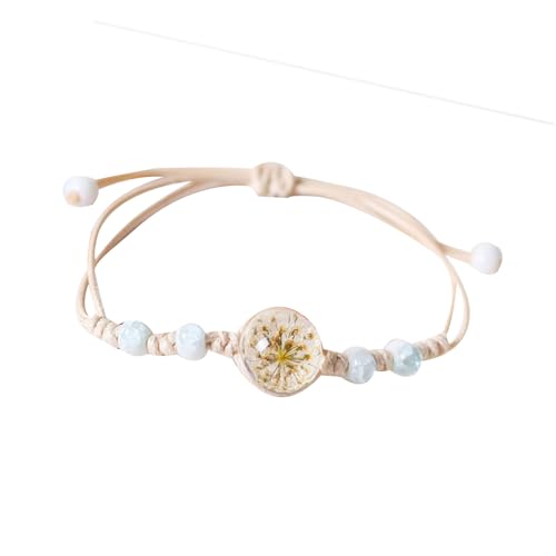 Zqxnt Handgefertigtes Geflochtenes Armband Keramikglasblütenperle Und Verstellbare Wachskabel Handchain Handgelenk Accessire Für Frauen Alltags Verschleiß Armband von Zqxnt