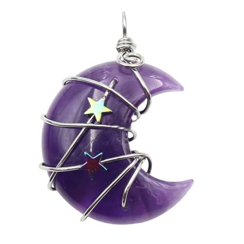 Zqxnt Heilungskristall Crescents Mond Anhänger Crescents Mond Und Stern Halskette Anhänger Naturstein Anhänger Schmuck Für Frauen Amethysten Schmuck von Zqxnt