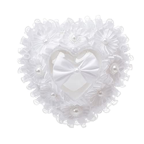 Zqxnt Hochzeitsbraut Und Bräutigam Bogenring Träger Kissen Weiß Rose Spitze Rand Ringbox Herz Form Ringkissenhalter Ehering Kissen Für Zeremonie von Zqxnt