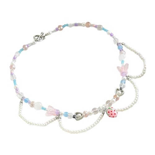 Zqxnt Mode Erdbeer Anhänger Halskette Armband Herz Schmetterling Dangle Ohrringe Für Frauen Mädchen Schlüsselbein Kettenarmband Erdbeerohrringe Ohrringe von Zqxnt
