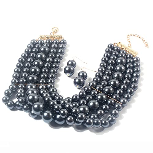 Zqxnt Mode Faux Pearl Layered Halskette Und Ohrringe Vintage Choker Halskette Schmuck Multi Strang Pearl Choker Halsketten Simulierte Perle Choker von Zqxnt