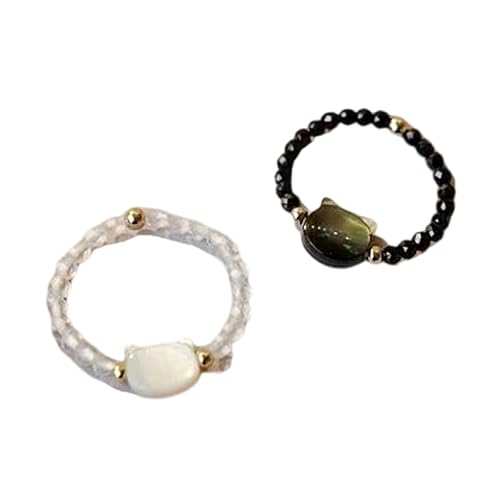 Zqxnt Packung Von 2 Verstellbaren Katzen Themenringen Set Natürliche Mondstein Obsidianer Fingerringe Frauen Männer Party Accessoires Schmuck Verstellbare Katzen Ringe von Zqxnt