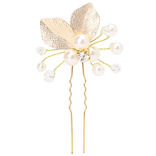 Zqxnt Retro Blatt Strasssteine ​​falsche Perlen Haarnadel Barrette Frauen Clip Seite Kämme Brautstift Schmuck Kopfstück Mode Hochzeitshaarclipblatt Versteuste Falsche Perlen Haarnadel Braut von Zqxnt