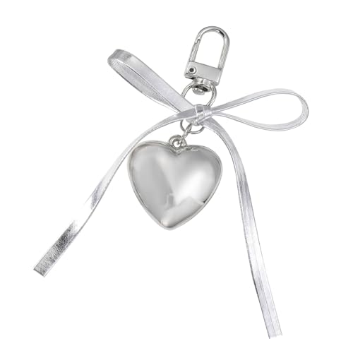 Zqxnt Silber Bowknot Anhänger Keyrings PU Leder Mit Schönem Herzdetail Handtasche Charm Bag Anhänger Für Mode Mädchen Einzigartiger Bogenknotenschlüssel Anhänger von Zqxnt