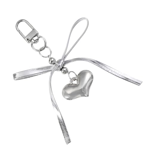 Zqxnt Silber Bowknot Anhänger Keyrings PU Leder Mit Schönem Herzdetail Handtasche Charm Bag Anhänger Für Mode Mädchen Einzigartiger Bogenknotenschlüssel Anhänger von Zqxnt