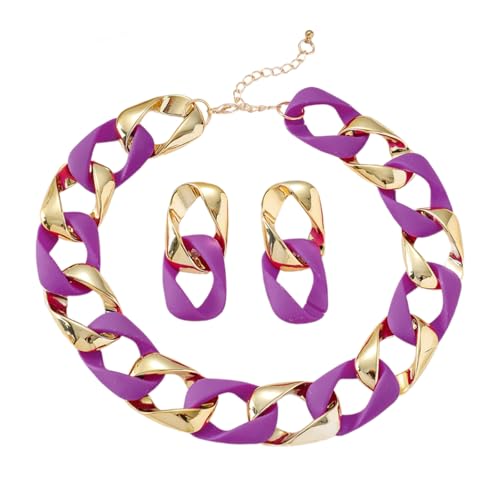 Zqxnt Spleißen Halskette Colotful Schmuck Geometrische Ohrringe Und Halsketten Set Harz Und Legierungstextur Für Frauen Einzigartiger Schmuck Geeignet von Zqxnt