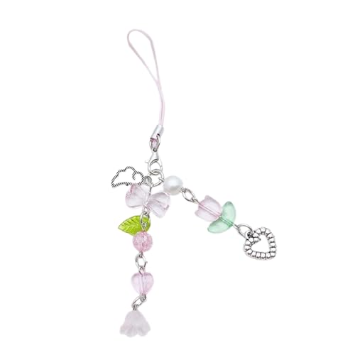 Zqxnt Sweet Bowknot Perlen Telefon Charme Blumenkette Schlüsselbund Mode Accessoire Bag Anhänger Keyring Für Telefone Und Rucksäcke Mode Mädchen Geschenk von Zqxnt