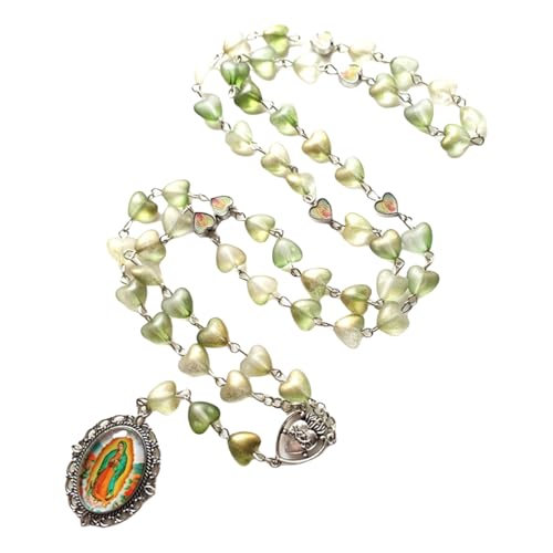 Zqxnt Vintage Ausgehöhlte Rosenherz Perlen Gebets Rosenkranz Halskette Mit Glasanhänger Um Jeder Outfit Gebetsperlenkette Einen Hauch Von Romantik Zu Verleihen von Zqxnt