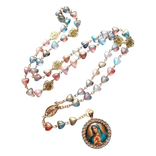 Zqxnt Vintage Ausgehöhlte Rosenherz Perlen Gebets Rosenkranz Halskette Mit Glasanhänger Um Jeder Outfit Gebetsperlenkette Einen Hauch Von Romantik Zu Verleihen von Zqxnt
