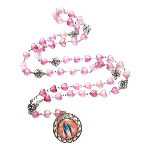 Zqxnt Vintage Ausgehöhlte Rosenherz Perlen Gebets Rosenkranz Halskette Mit Glasanhänger Um Jeder Outfit Gebetsperlenkette Einen Hauch Von Romantik Zu Verleihen von Zqxnt