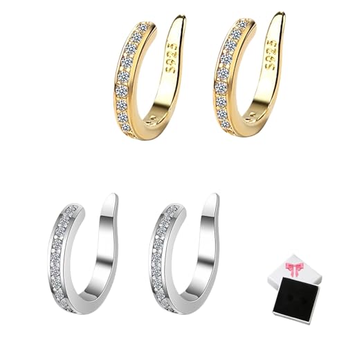 Fixura Ear Clips, Zafiller Ear Clip, Non Pierced Clip On Lightweight Fake Earrings, Ear Cuff No Piercing, Pierceless Ear Cuff Earrings for Work, Play, Or Everyday (Silber + Gold (zwei Paar)) von ZrdlqlLcjxy
