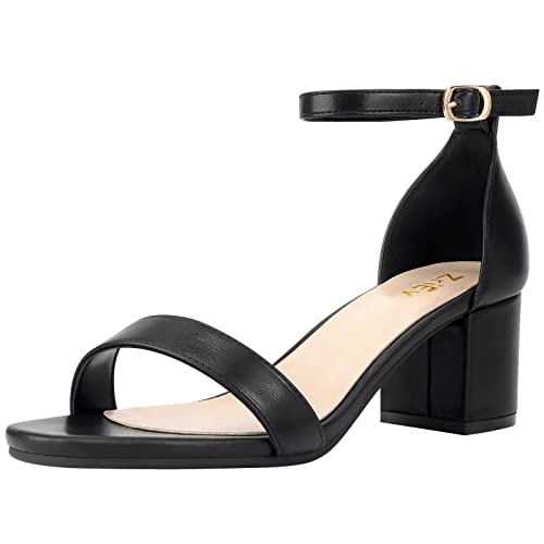 ZriEy Damen Riemchen Chunky Low Heeled Sandalen 2 Zoll Offene Zehe Block Heels Knöchelriemen Verstellbare Schnalle Lucite Block High Heel Schuhe, 5,6 cm (2,2 Zoll), Schwarz, 7.5 von ZriEy