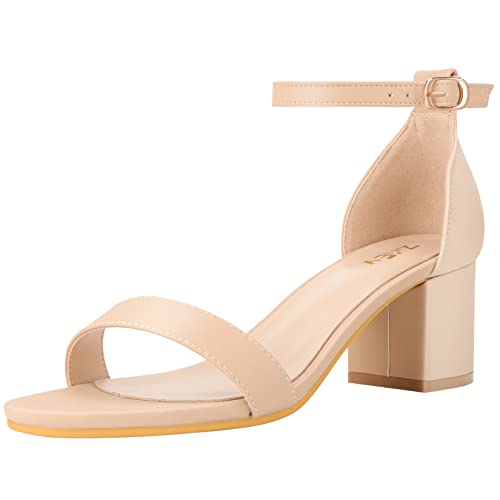ZriEy Damen Riemchen Chunky Low Heeled Sandalen 2 Zoll Offene Zehe Block Heels Knöchelriemen Verstellbare Schnalle Lucite Block High Heel Schuhe, Nackt Pu, 7.5 von ZriEy