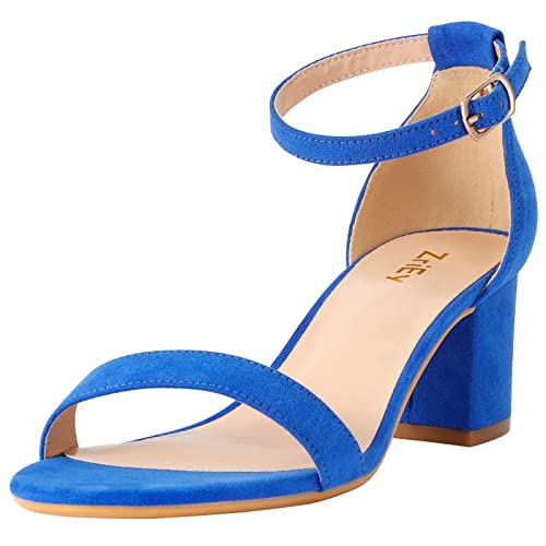 ZriEy Damen Riemchen Dicke Niedrige Ferse Sandalen 2 Zoll Offene Zehe Blockabsatz Knöchelriemen Verstellbare Schnalle Lucite High Heel Schuhe, blau, 37 EU von ZriEy